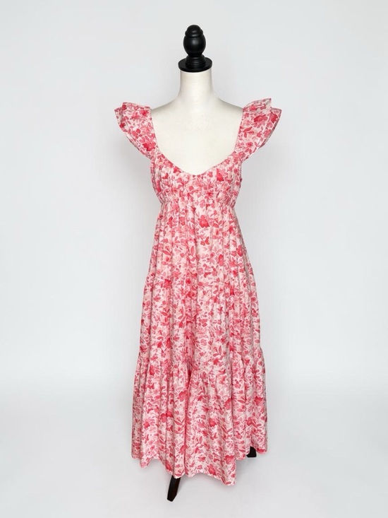Abercrombie & Fitch Dresses & Skirts - Abercrombie & Fitch Ruched Flutter Sleeve Long Midi/Maxi Dress Pink Floral XS